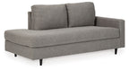 Graphite gray chaise sofa with two back cushions and low wooden legs