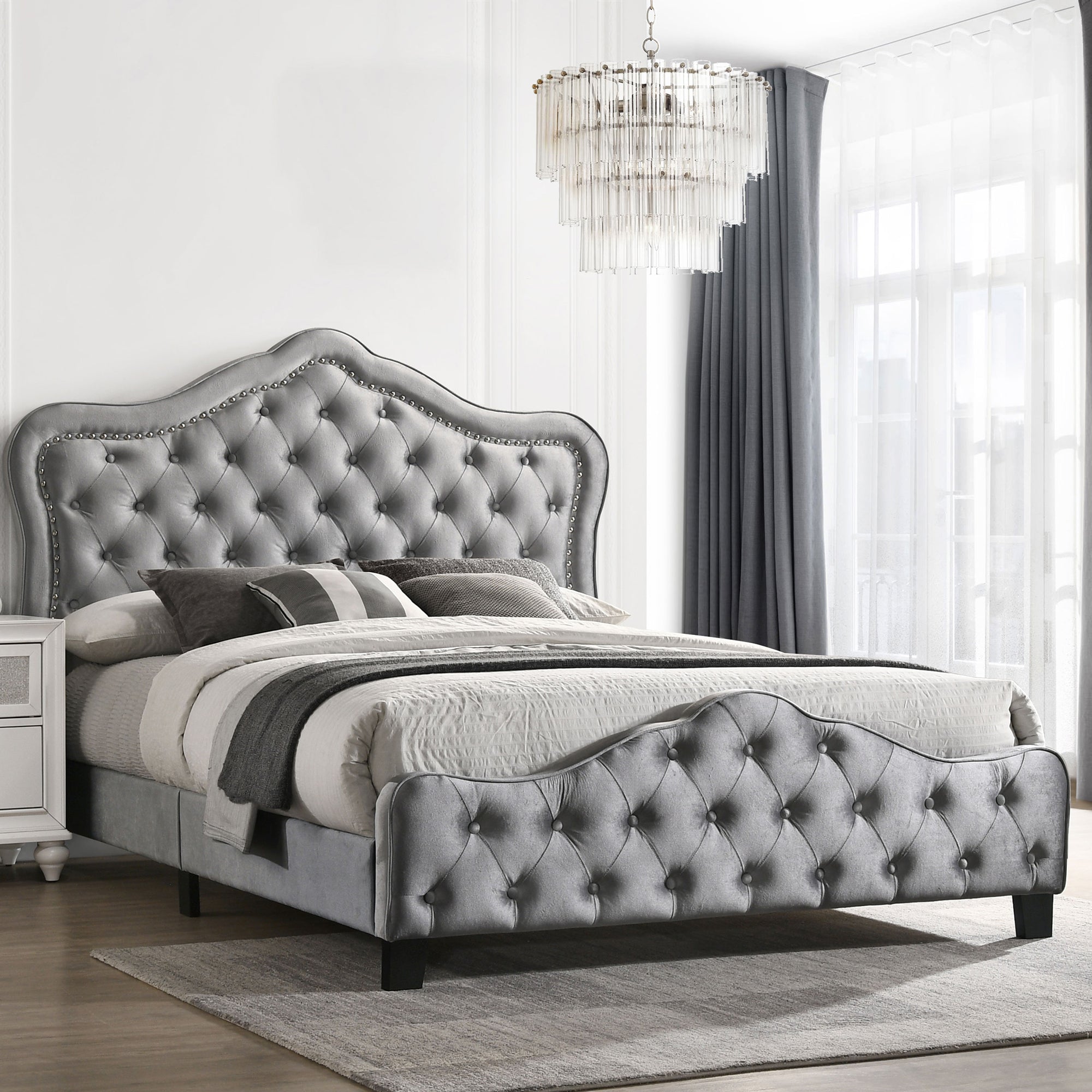Georgiana Grey Upholstered Queen Panel Bed - Modern Style