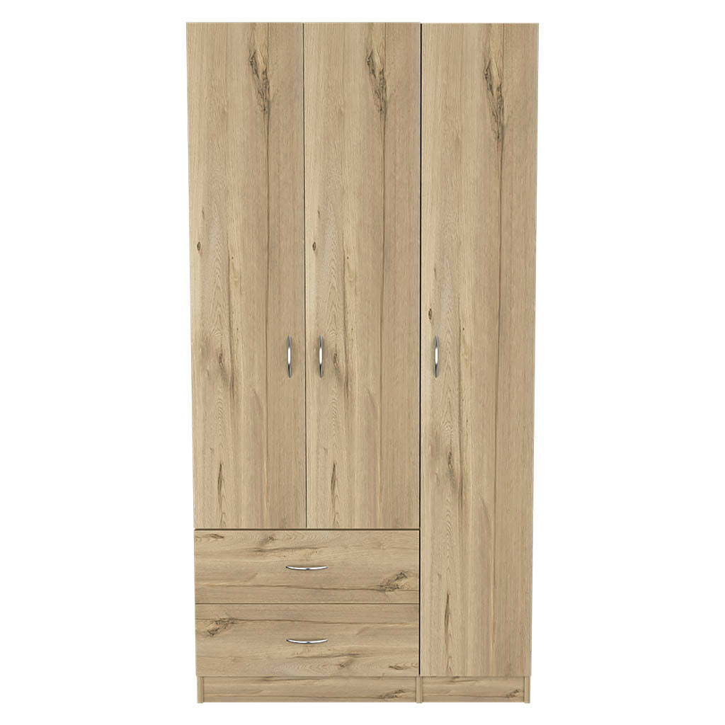 Clark 3-Door Armoire: Light Oak / Black Bedroom Storage