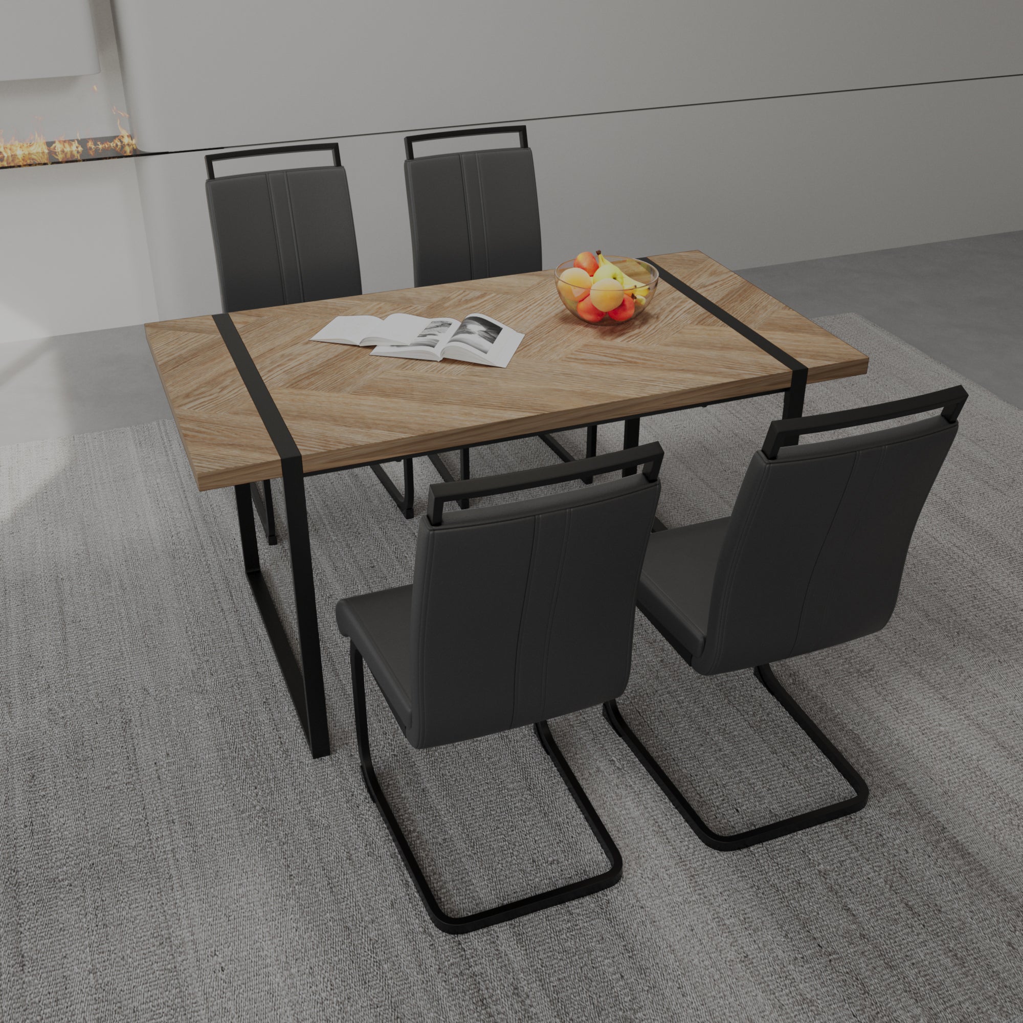 59" Rural Industrial Dining Table & 4 Chairs Set