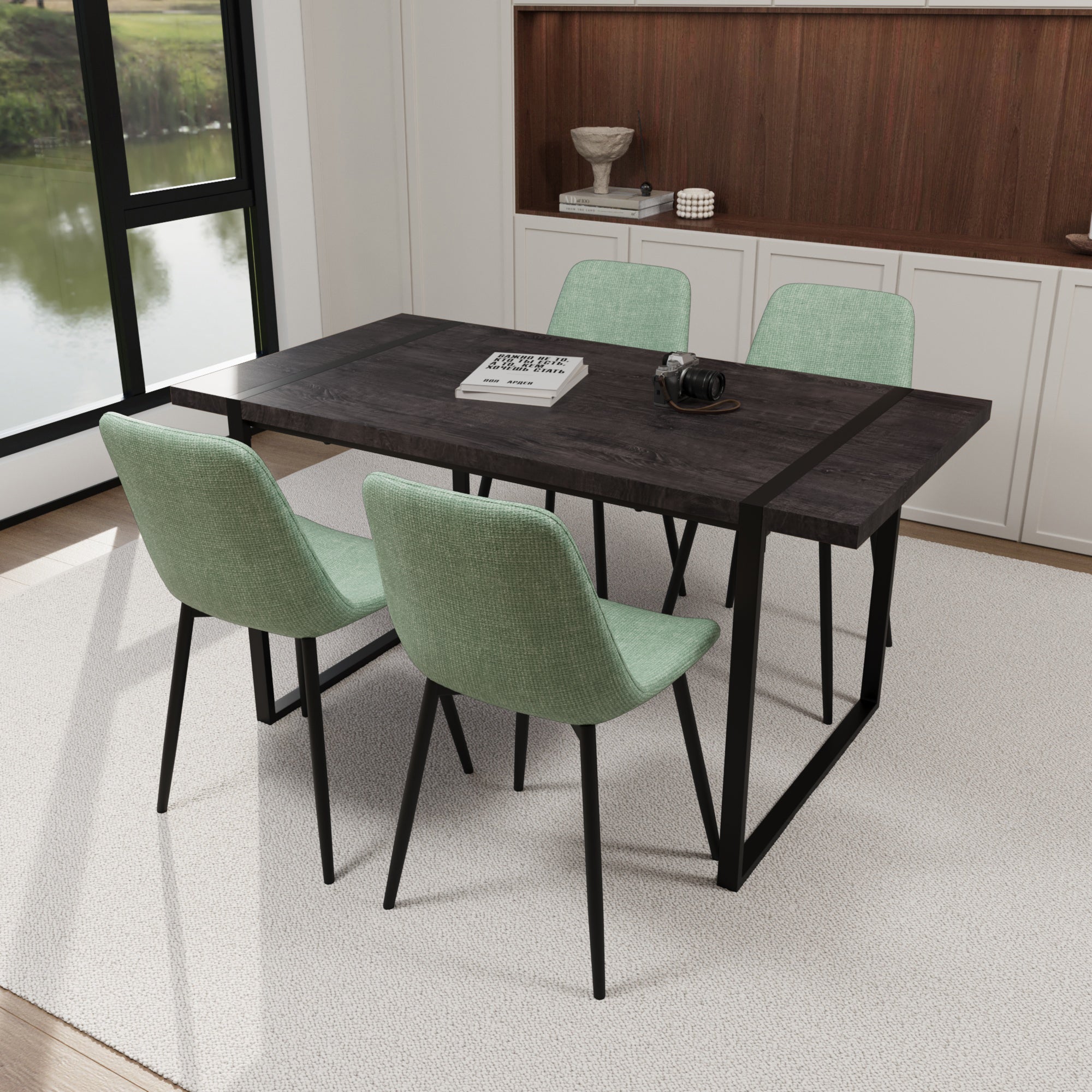 59" Black Dining Table Set w/ Chairs - 4 Pc Set