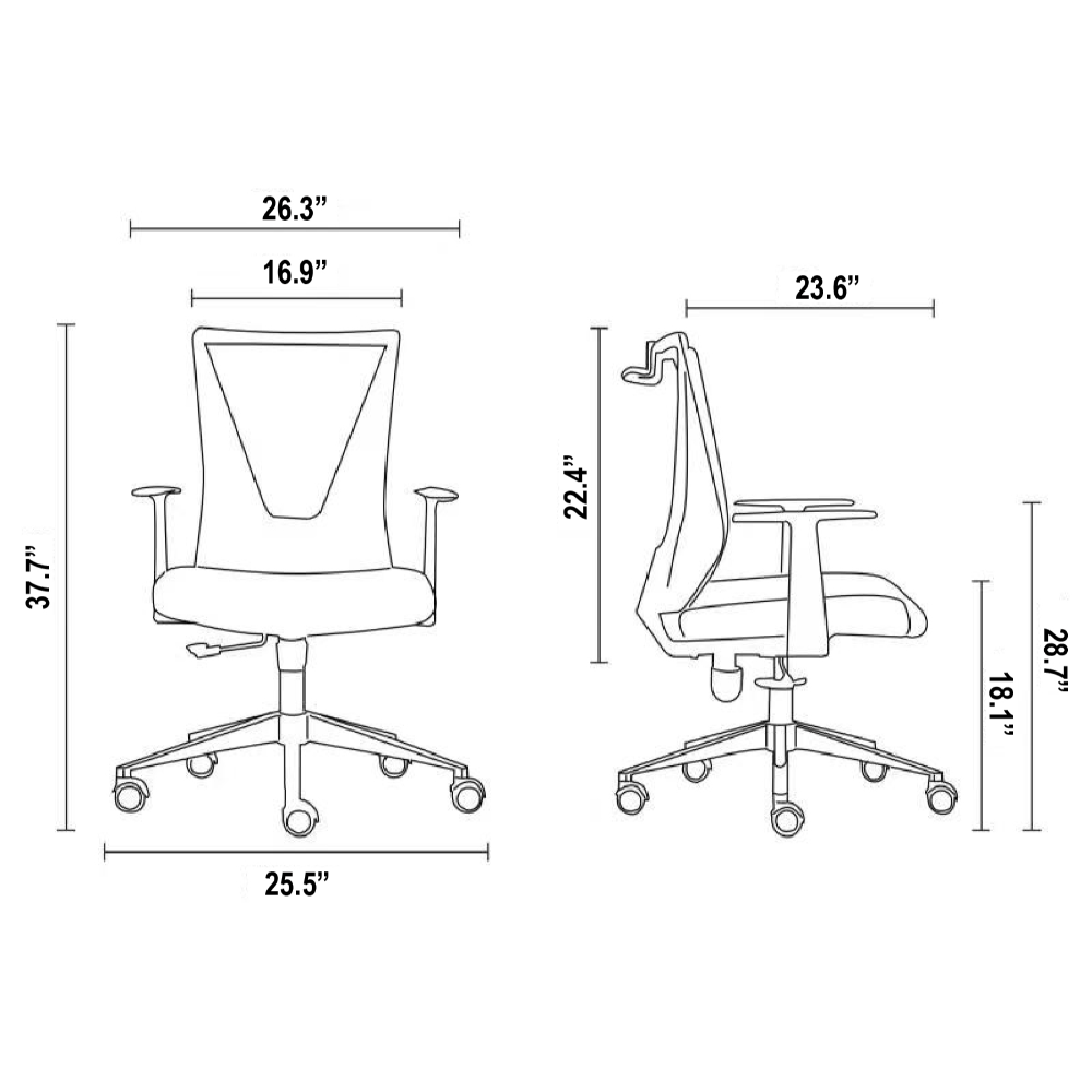 Modern Black Puebla Office Chair w/ Fixed Armrests