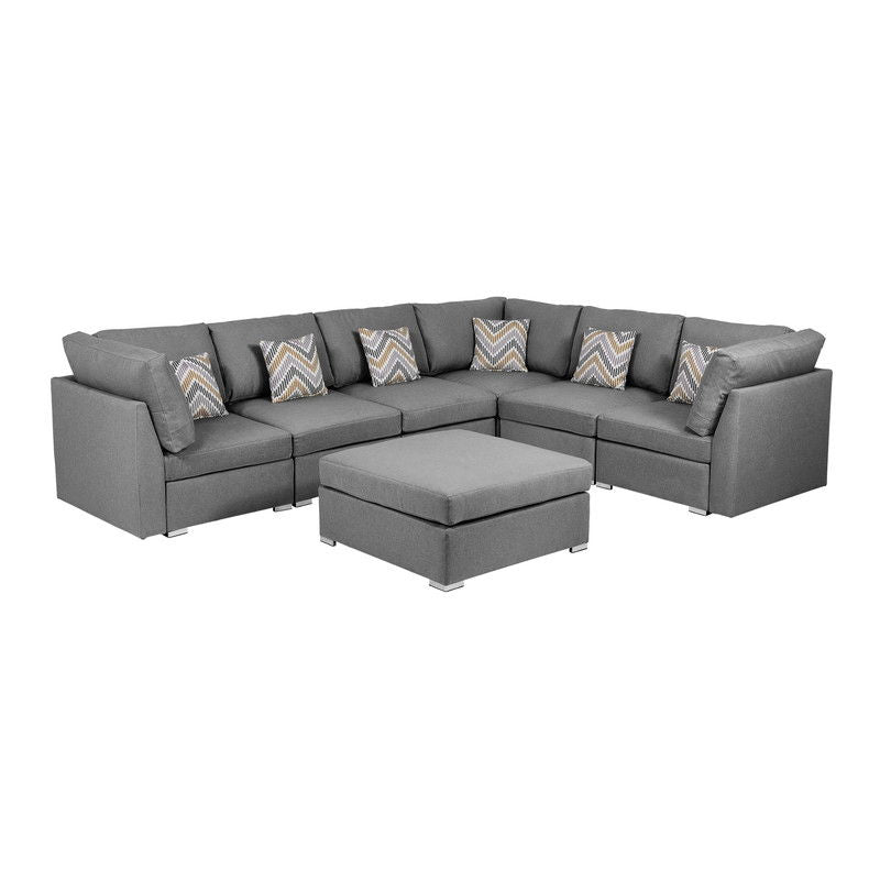 Amira - Fabric Reversible Modular Sectional Sofa With Ottoman - Gray
