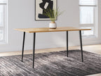 Rectangular dining table with natural wood top and black legs