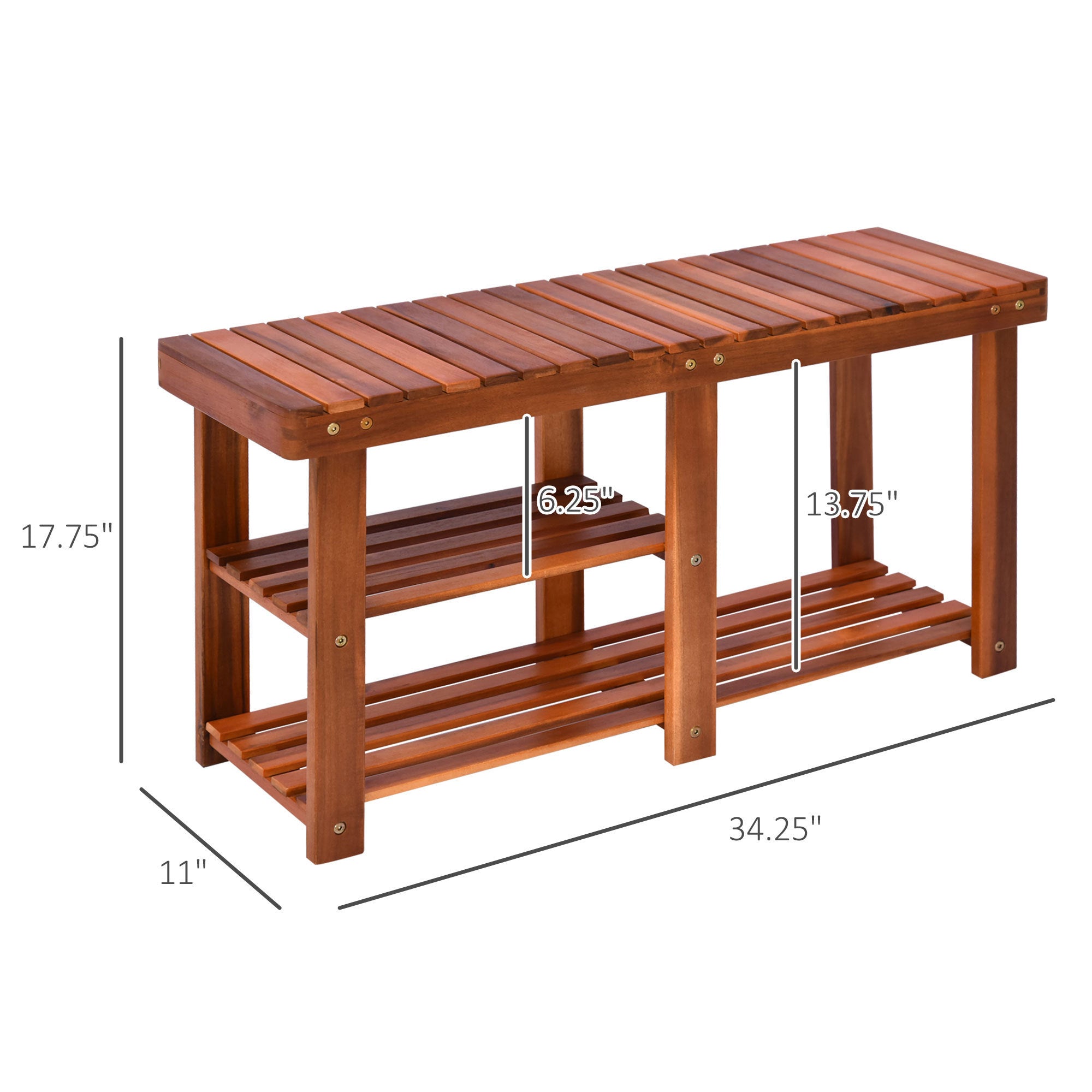 Acacia Shoe Rack Bench - 3-Tier Entryway Storage