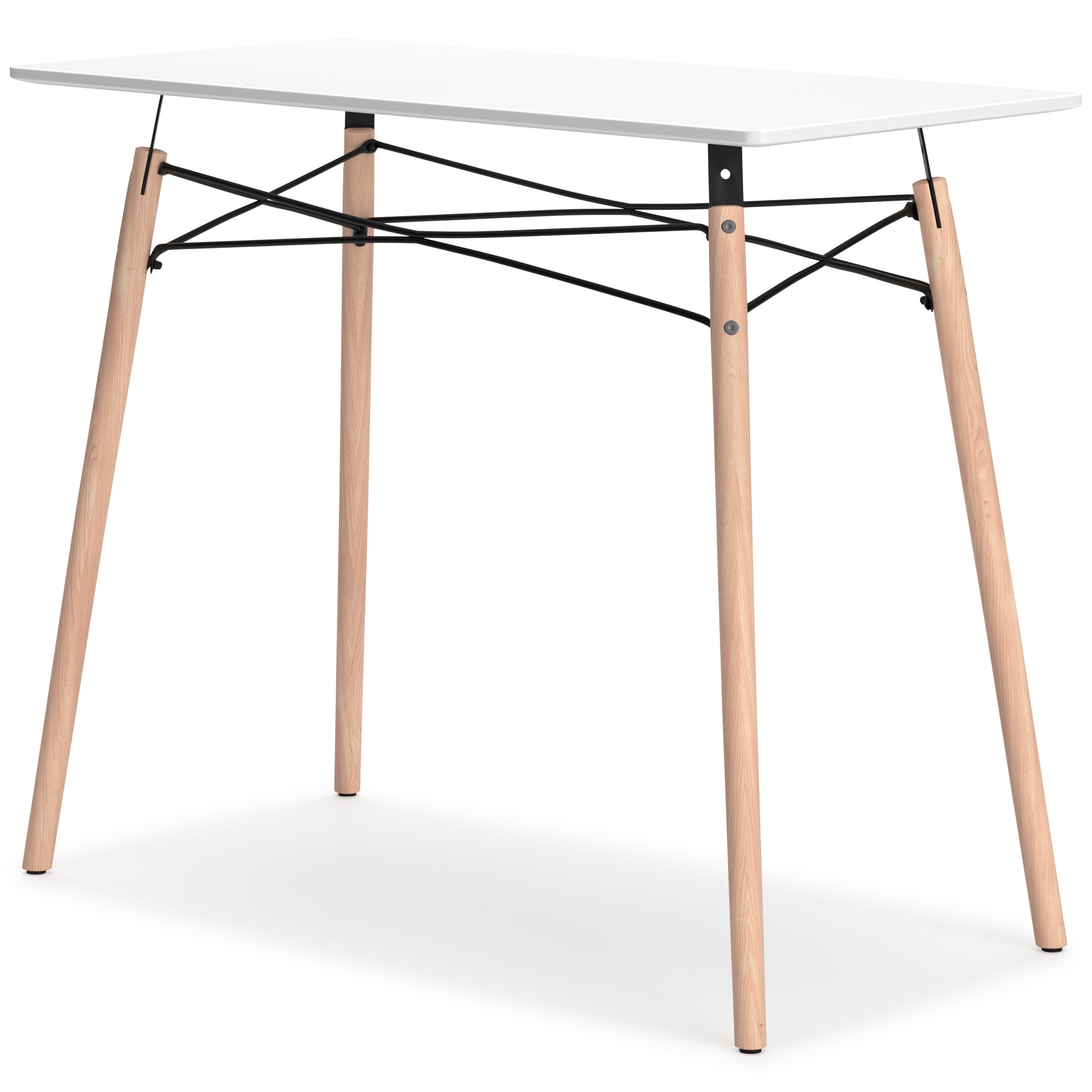 Jaspeni home office desk with white tabletop and light wood legs, black metal cross-bracing