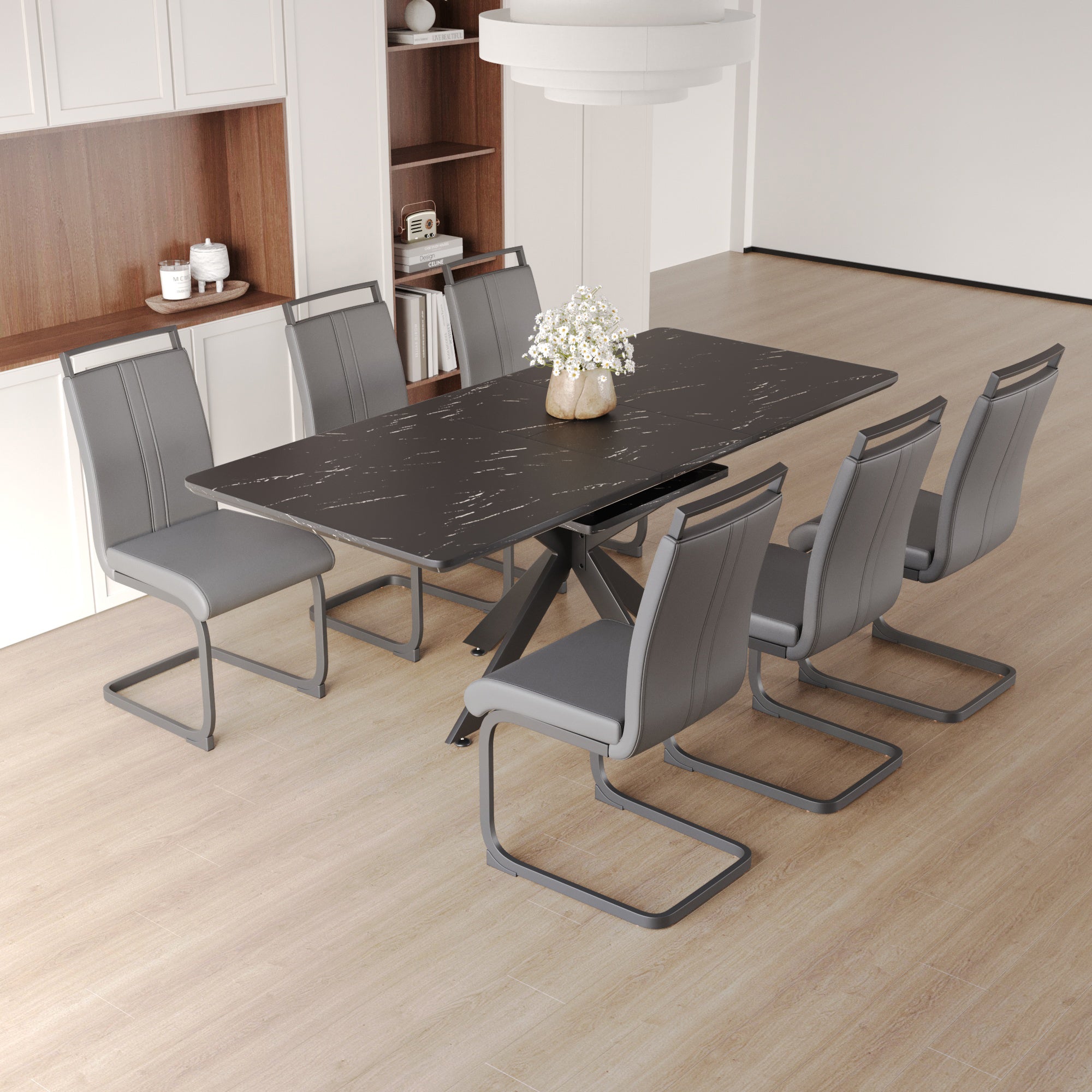 62" Extendable Dining Table Set for 6-8 People