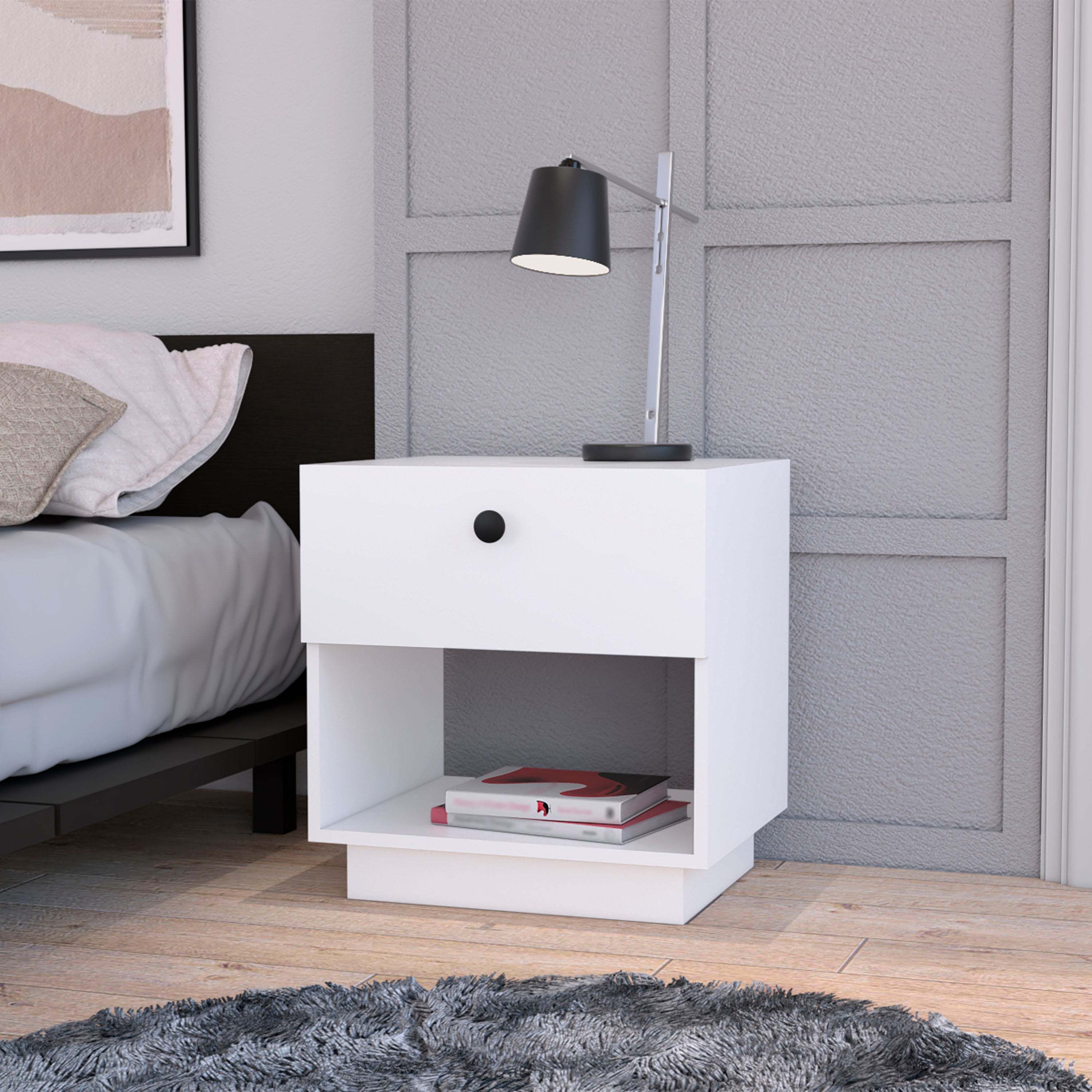 Modern White 1-Drawer Nightstand - Stylish Bedside Storage