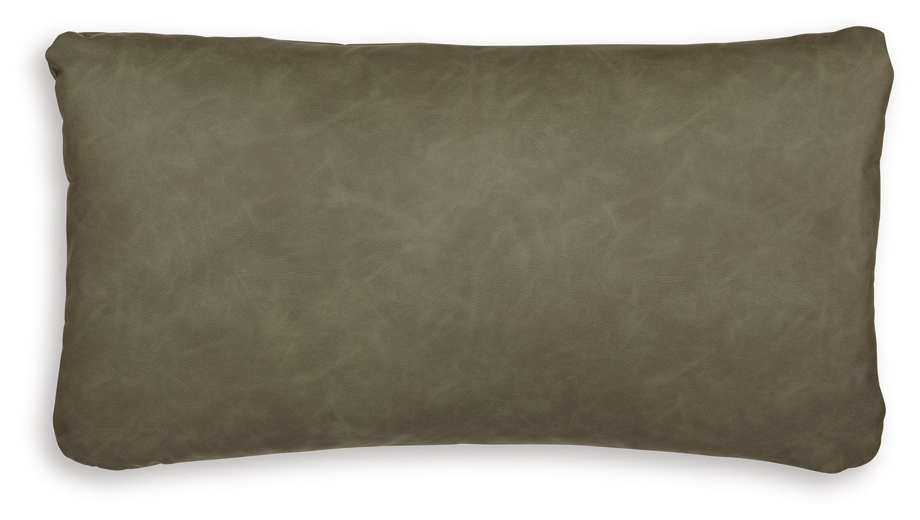 Olive green rectangular pillow with smooth fabric and slight sheen