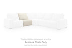 Beige armless chair component with back and seat cushions in a sectional layout