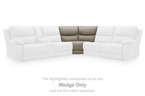Pebble gray upholstered wedge sectional component in a sectional corner layout