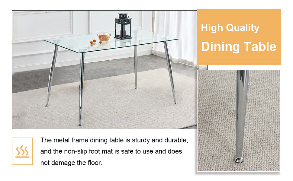 Glass Dining Table & 4 Black Chairs Set