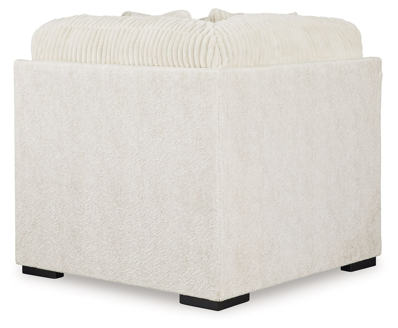 Ivory sectional wedge chair, plain fabric back and sides, black feet