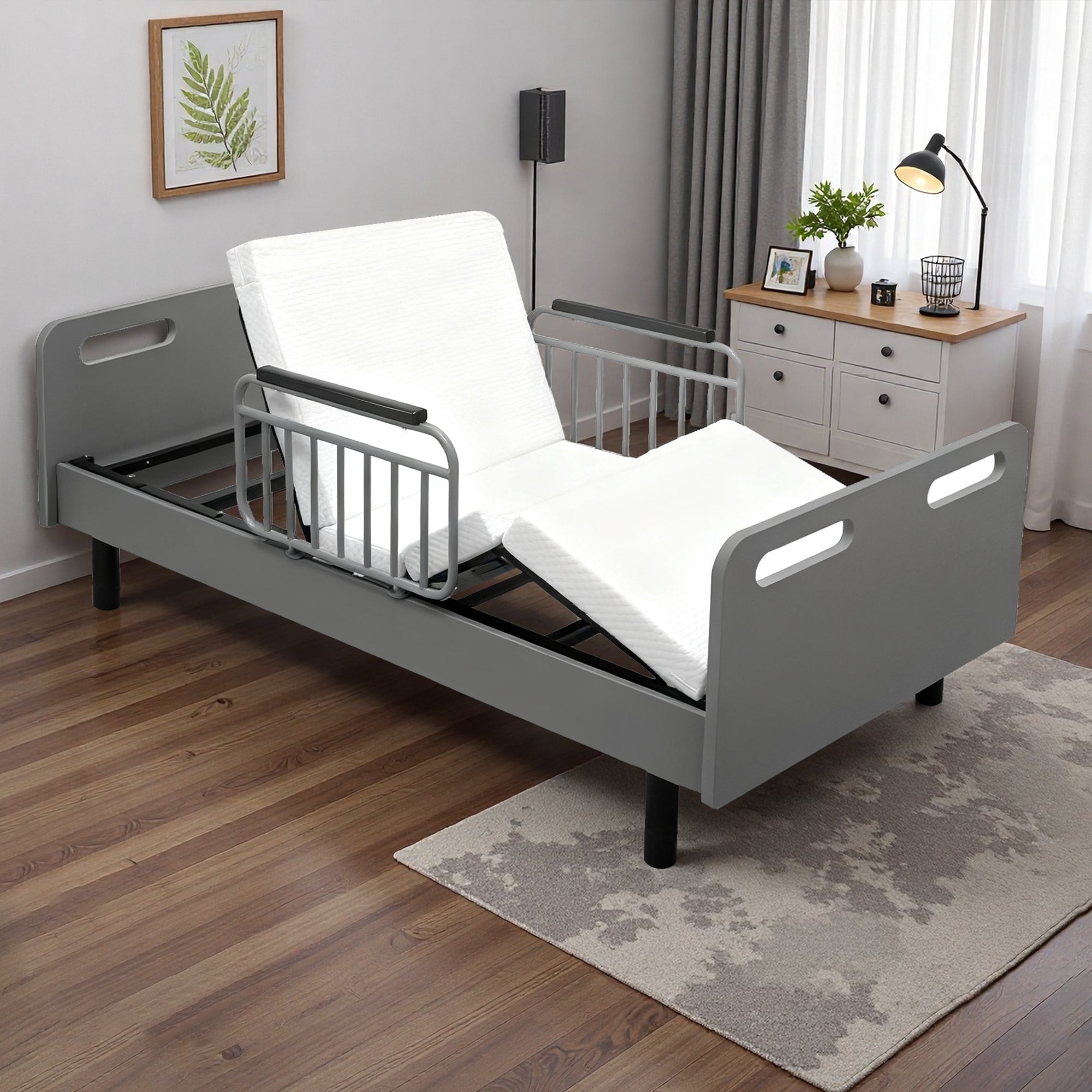 Electric Adjustable Hospital Bed for Home: Remote, Memory Foam, Rails