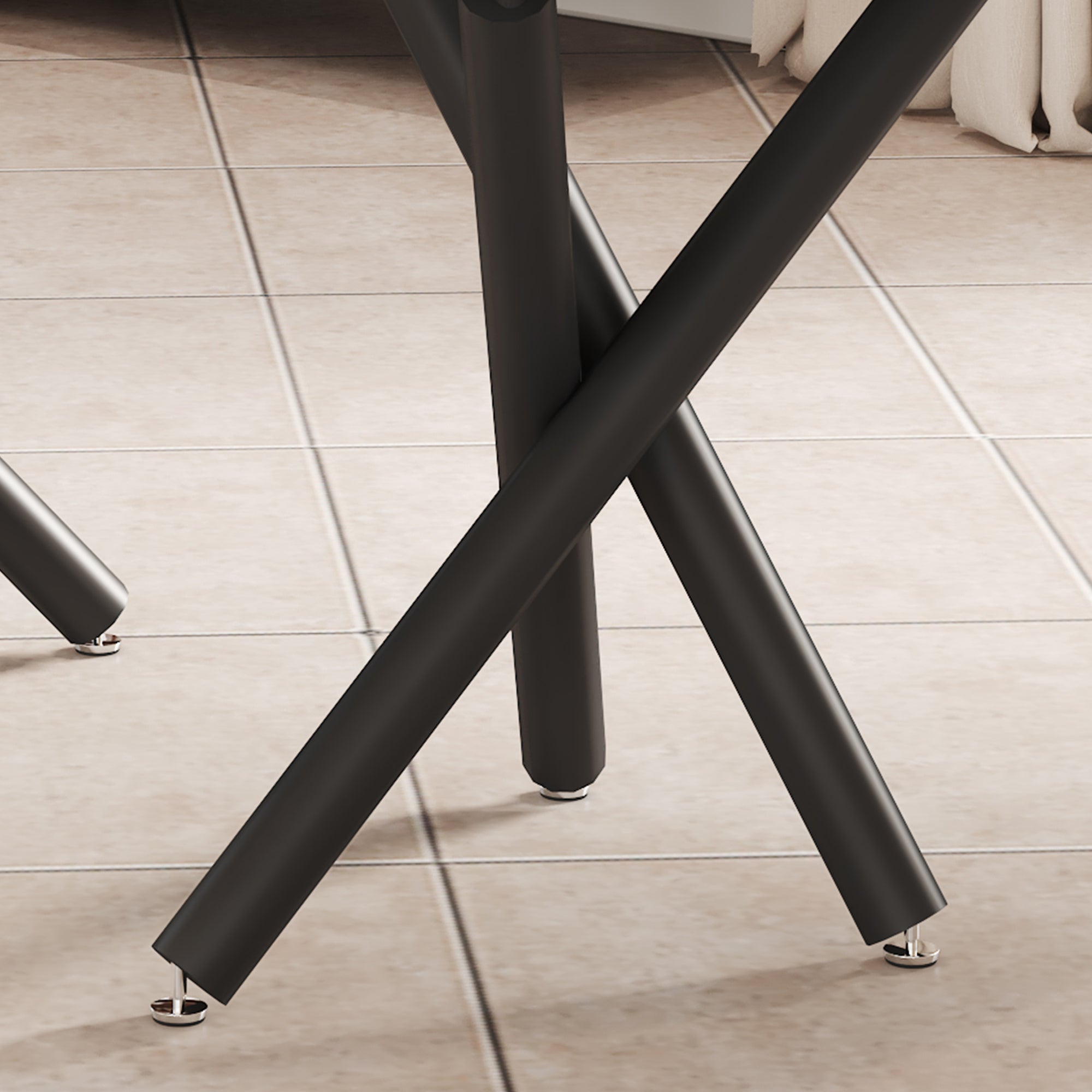 White Marble Dining Table & 8 Black Chairs Set F-1538