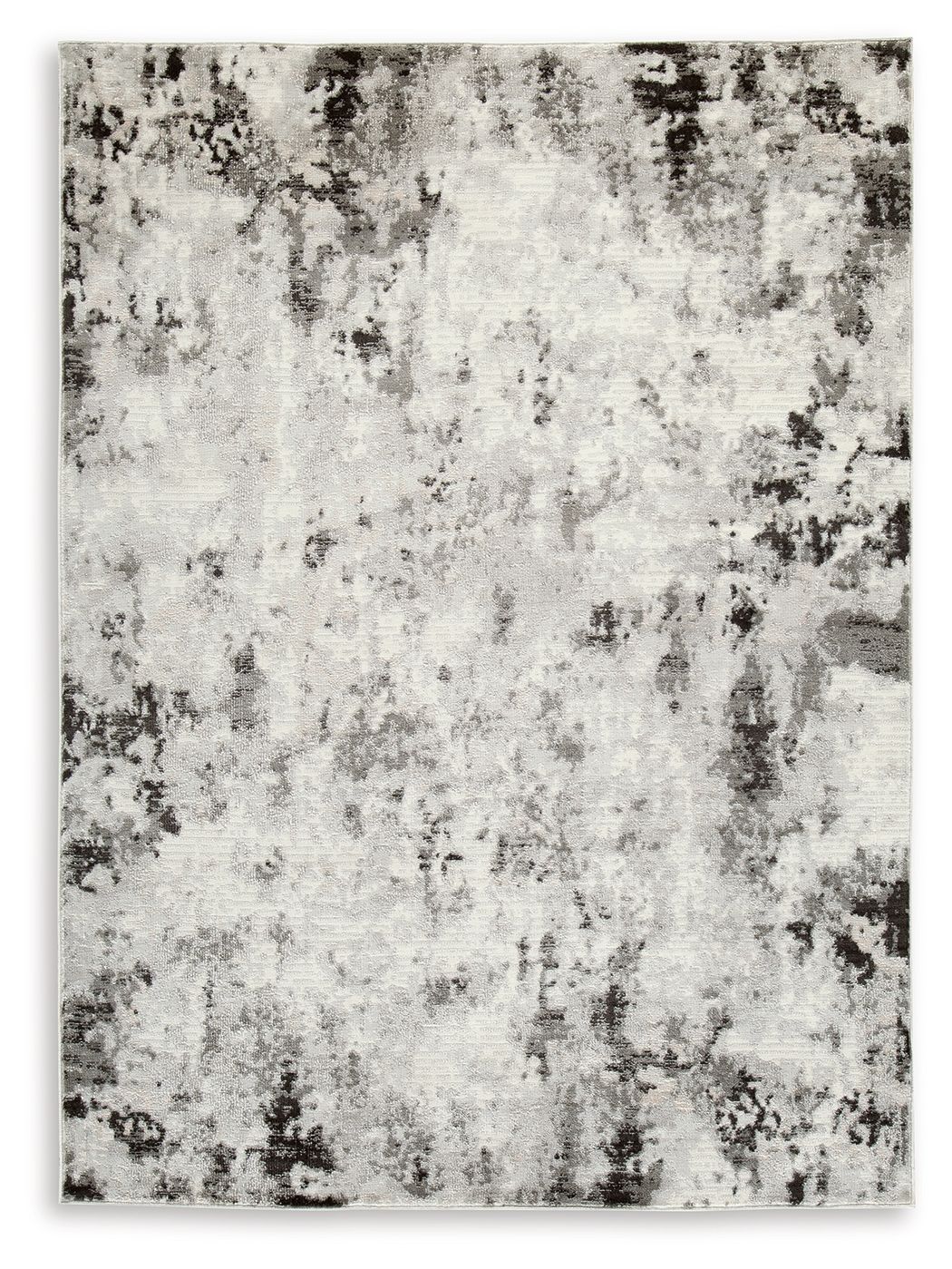 Greyland area rug with distressed black and light-gray abstract pattern