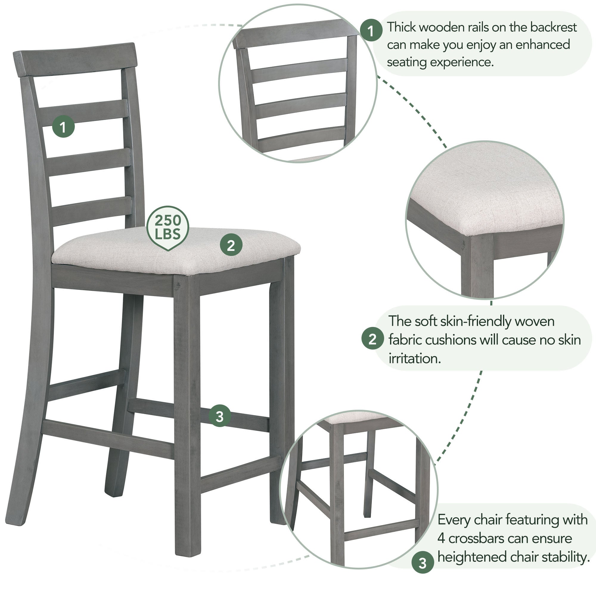 5-Piece Counter Height Dining Set (Gray)