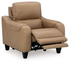 Toffee power recliner with adjustable headrest, extended footrest and padded arms