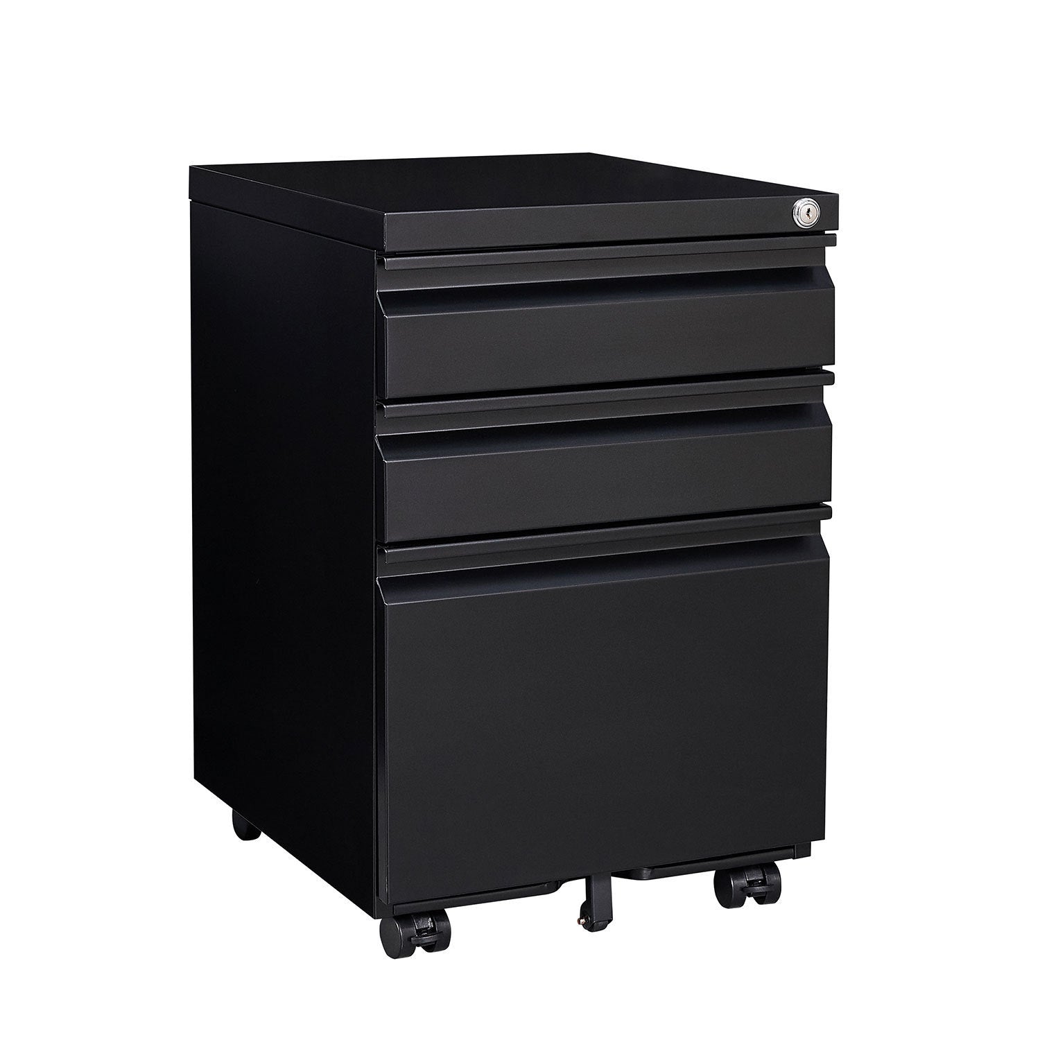 3-Drawer Mobile File Cabinet with Lock | Office Storage Filing Cabinet for Legal/Letter Size | Pre-Assembled Metal File Cabinet Except Wheels | Under Desk | Black