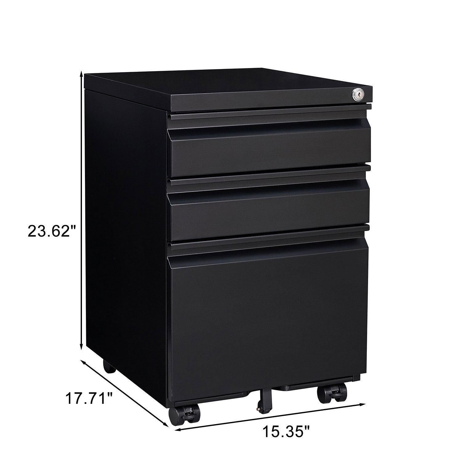 3-Drawer Mobile File Cabinet with Lock | Office Storage Filing Cabinet for Legal/Letter Size | Pre-Assembled Metal File Cabinet Except Wheels | Under Desk | Black