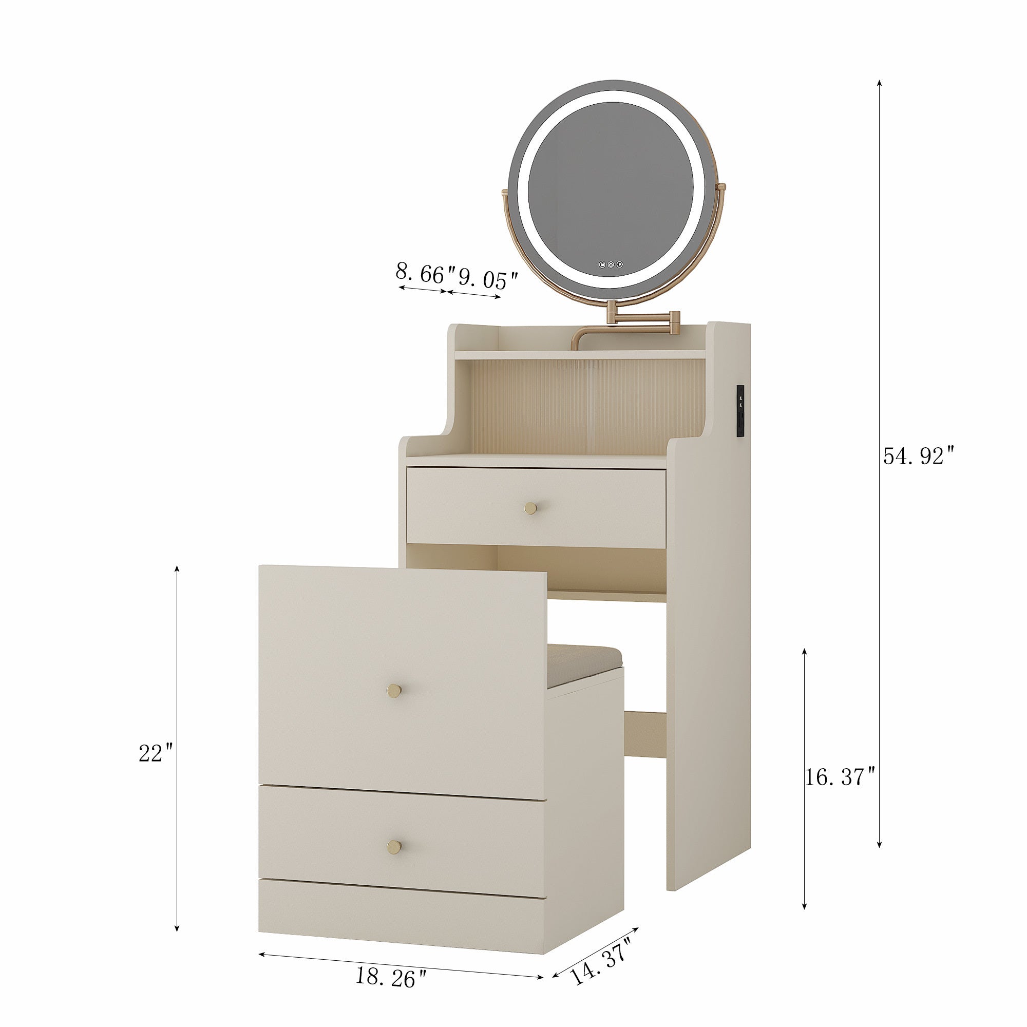 3-in-1 Vanity Desk with Mirror & Light-American Furniture Outlet