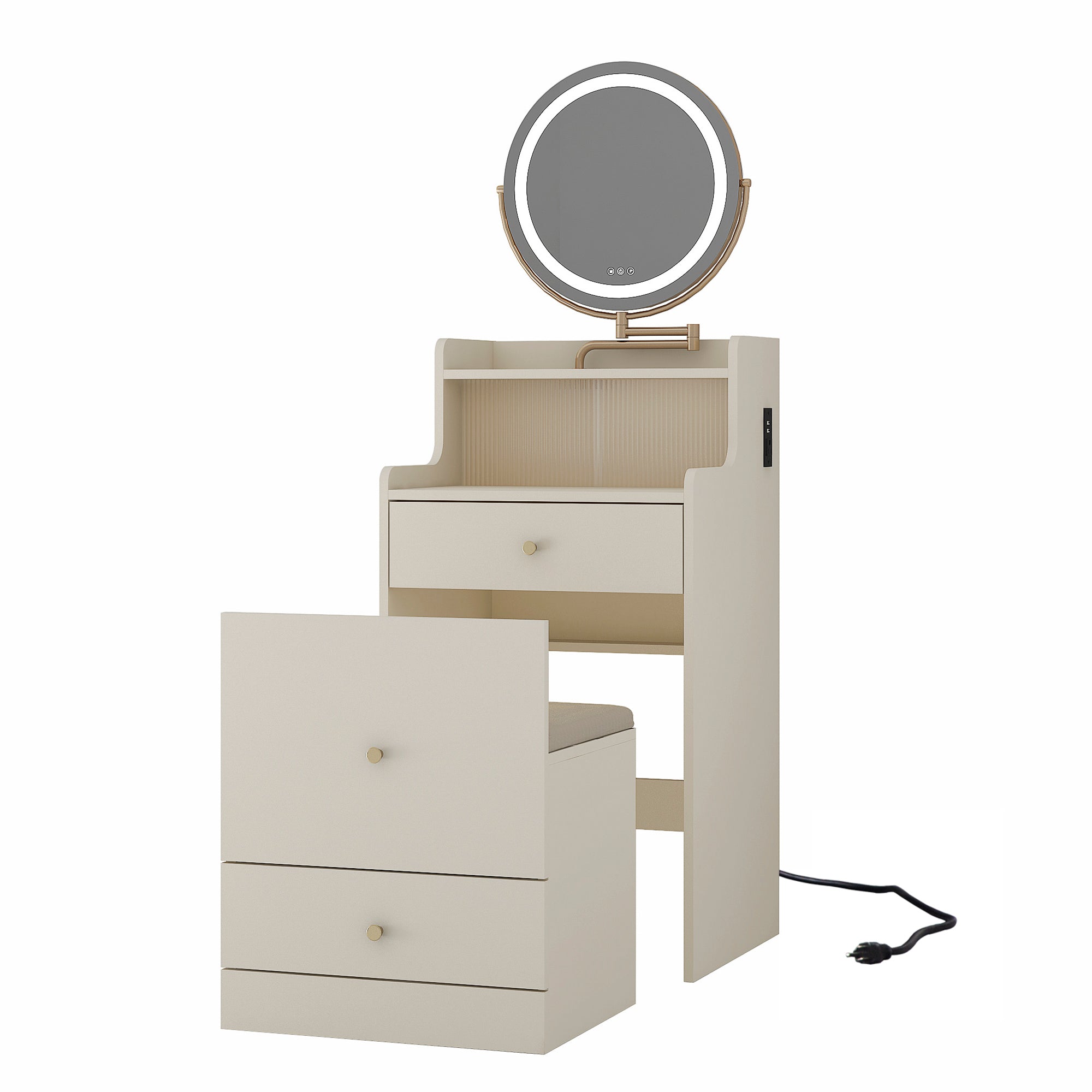 3-in-1 Vanity Desk with Mirror & Light-American Furniture Outlet