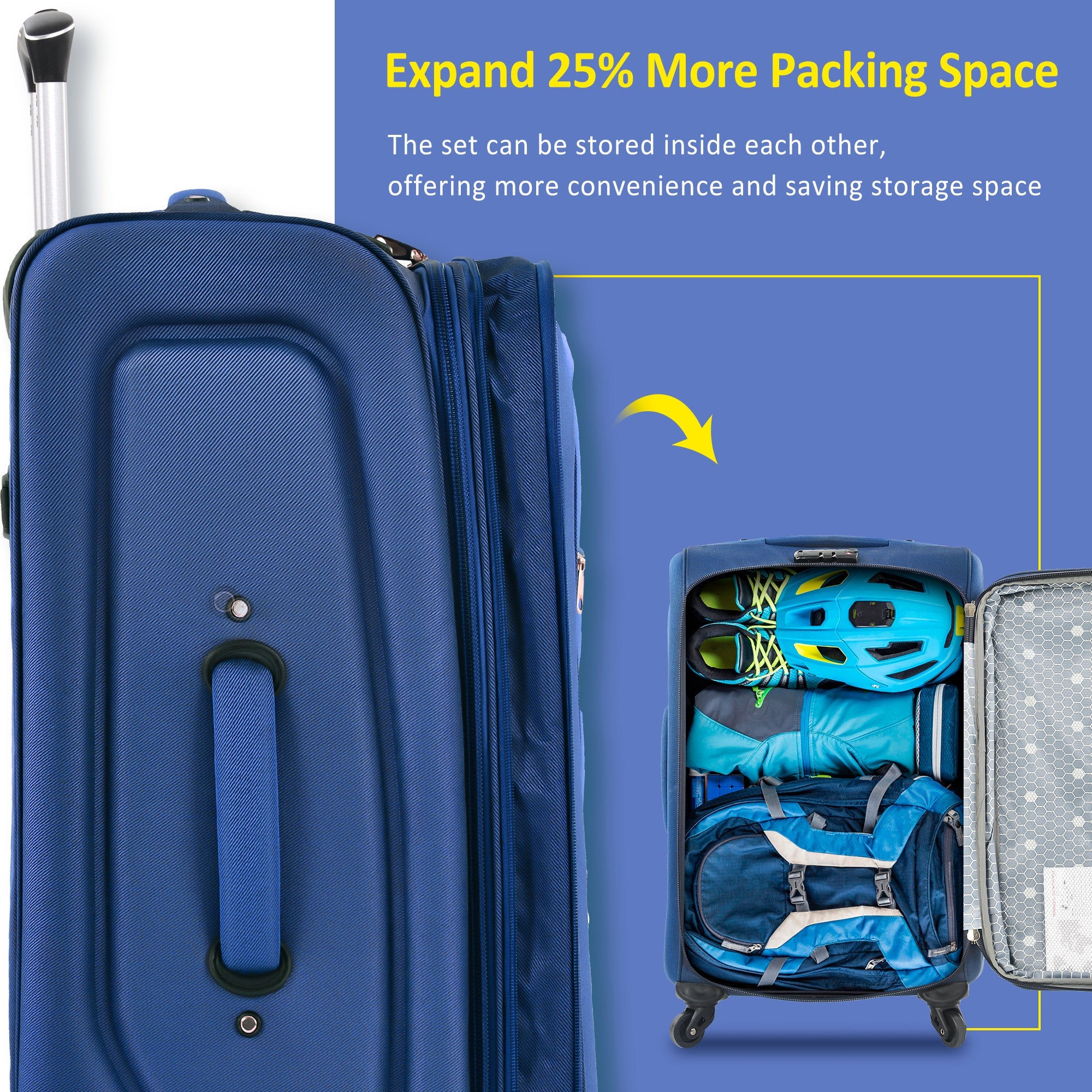 3-Piece Softside Luggage Set: Expandable, Lightweight Spinner Blue