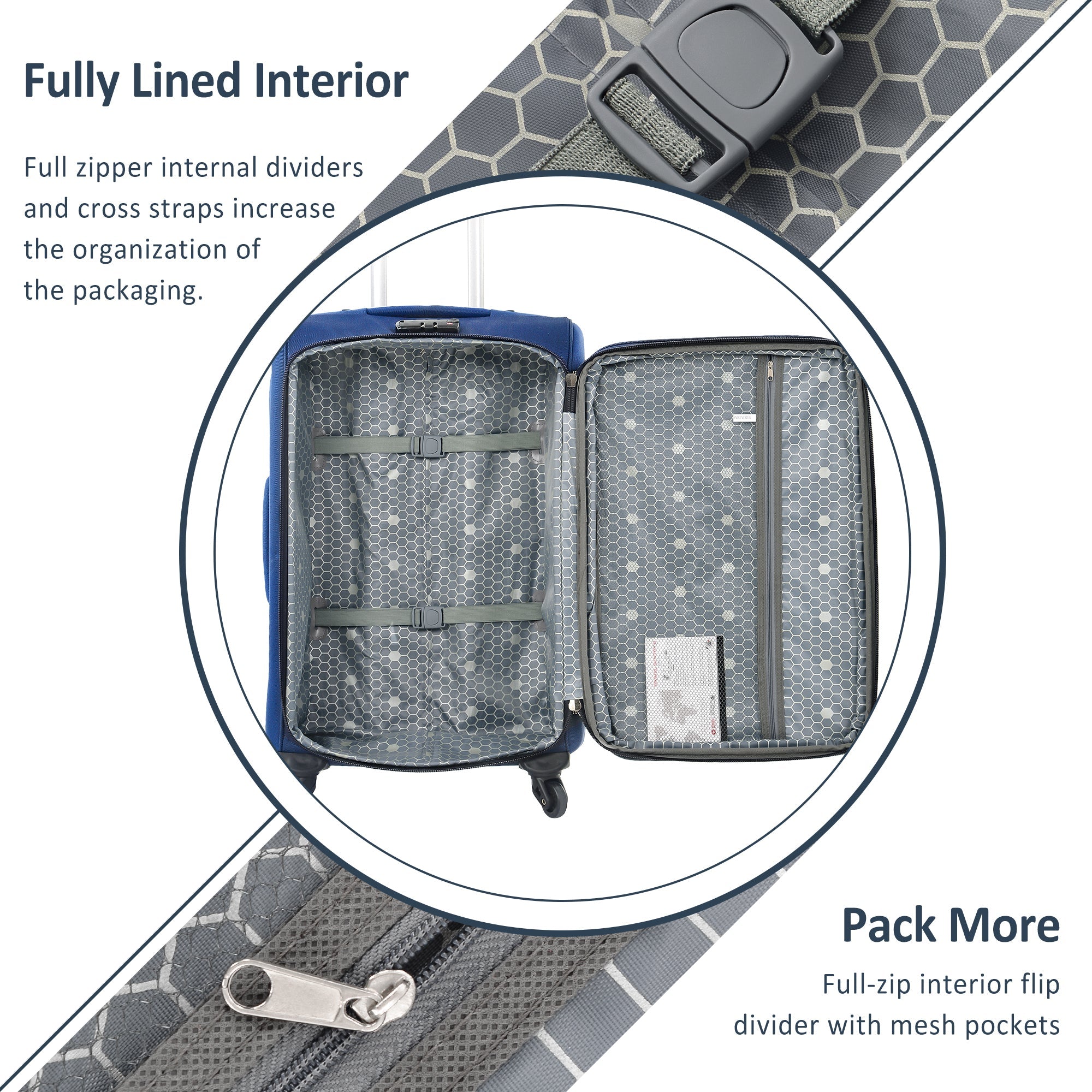 3-Piece Softside Luggage Set: Expandable, Lightweight Spinner Blue