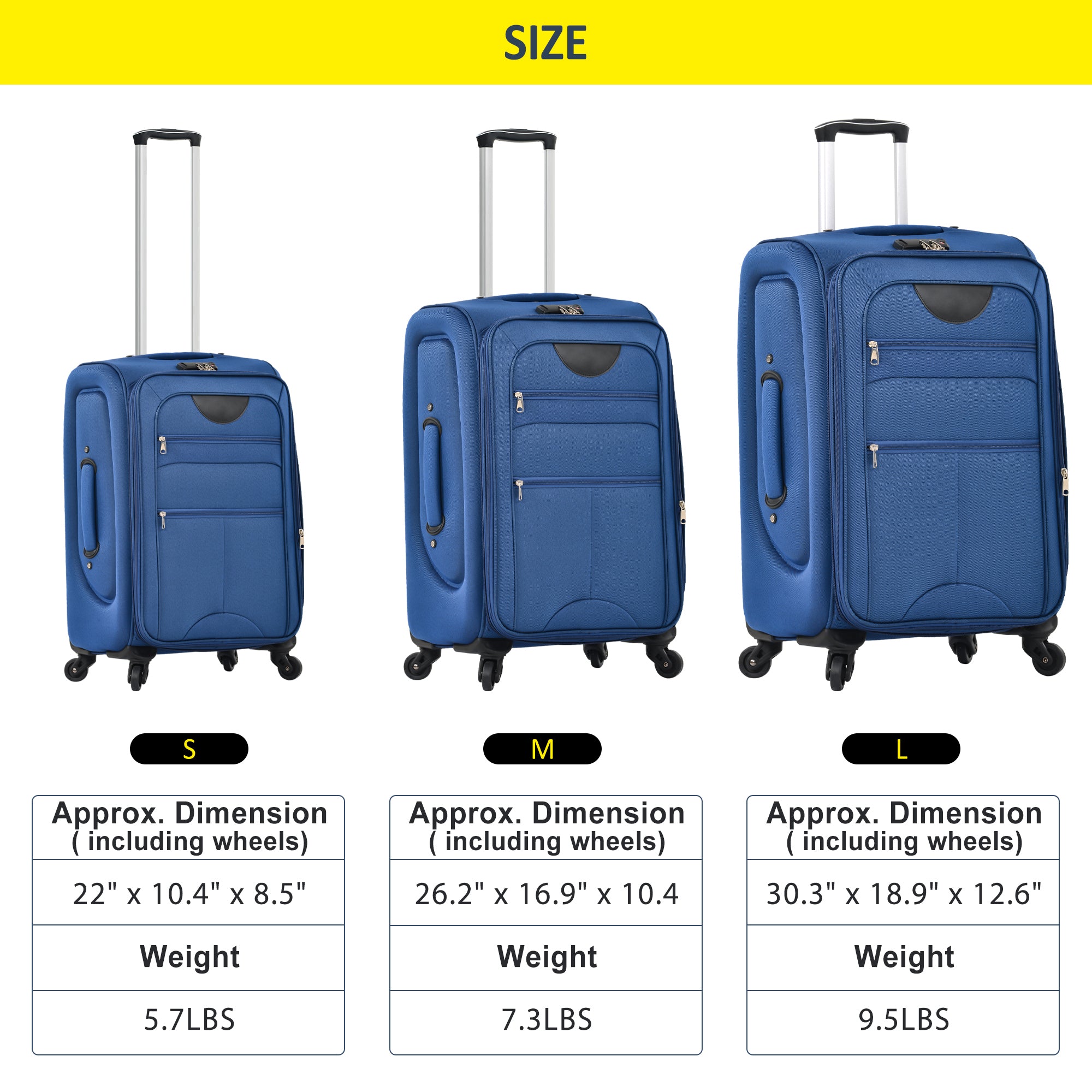 3-Piece Softside Luggage Set: Expandable, Lightweight Spinner Blue