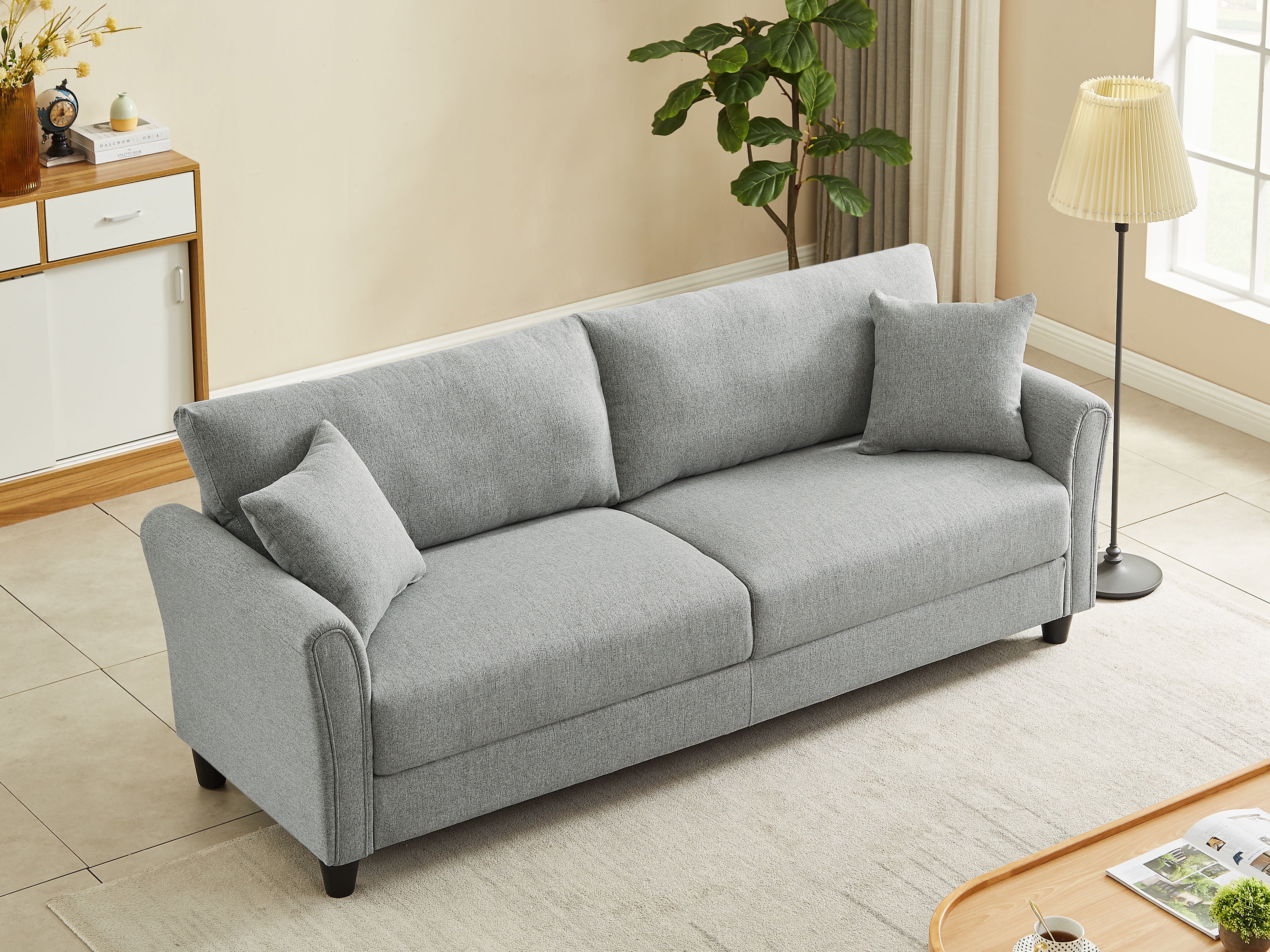 2042 Grey Three - Seater Sofa In Linen