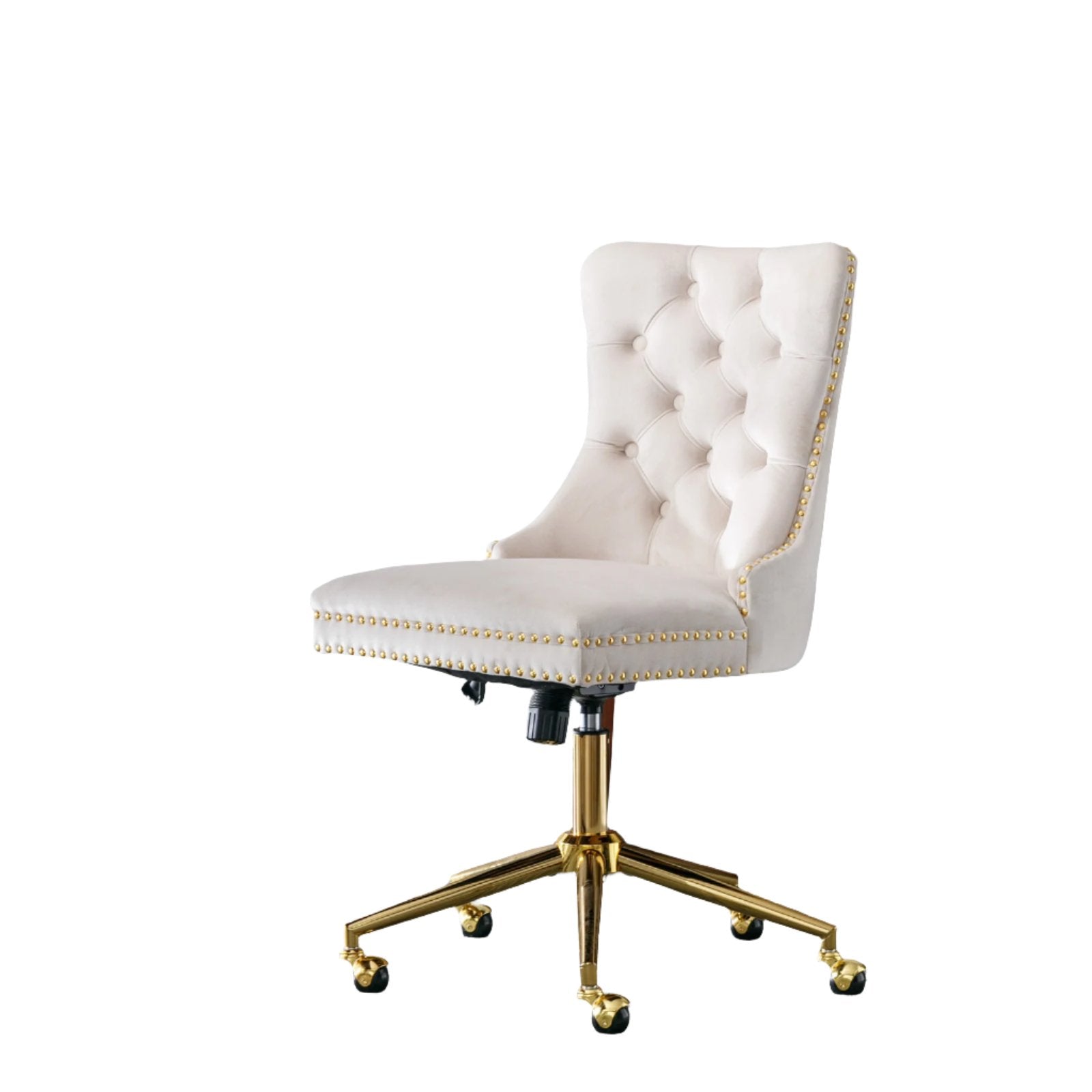 Velvet Tufted Office Chair w/ Gold Base- Beige