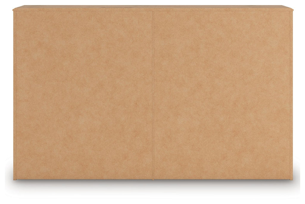 Aleaport dresser back panel in light brown finish with vertical center seam