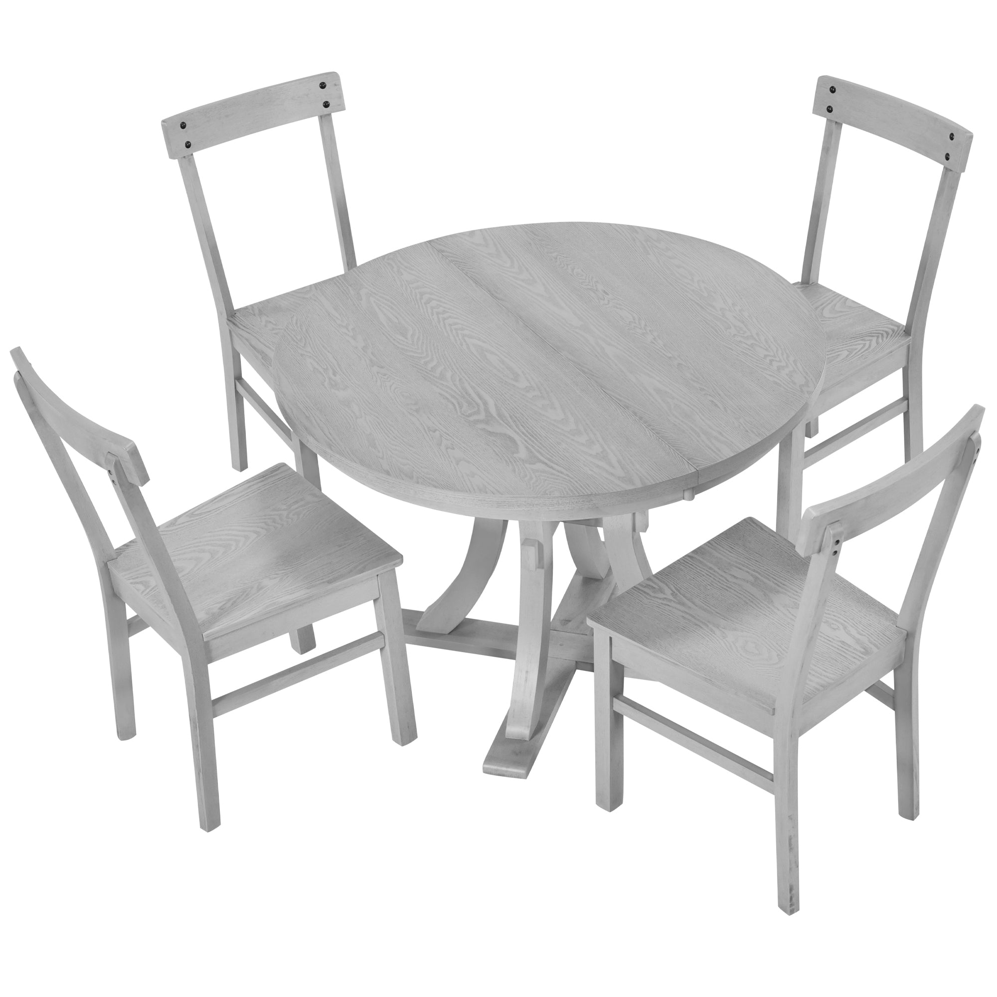 5-Piece Rustic Round Dining Set - Gray