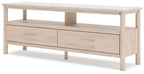 Light wood TV stand with two drawers and open center shelf
