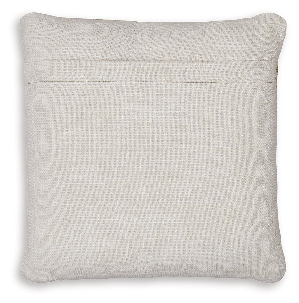 Solid light beige square pillow with textured woven fabric and plain front