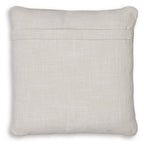 Solid light beige square pillow with textured woven fabric and plain front