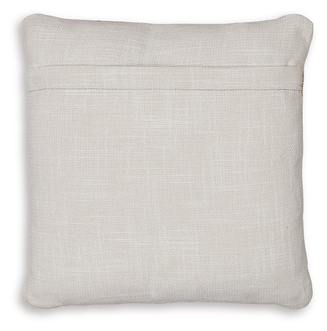 Solid light beige square pillow with textured woven fabric and plain front
