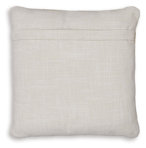 Solid light beige square pillow with textured woven fabric and plain front