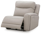 Gray power recliner chair with right-facing seat and thick armrest panel