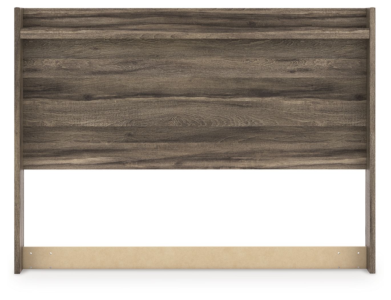 Dark brown panel headboard with horizontal slat panels and open center