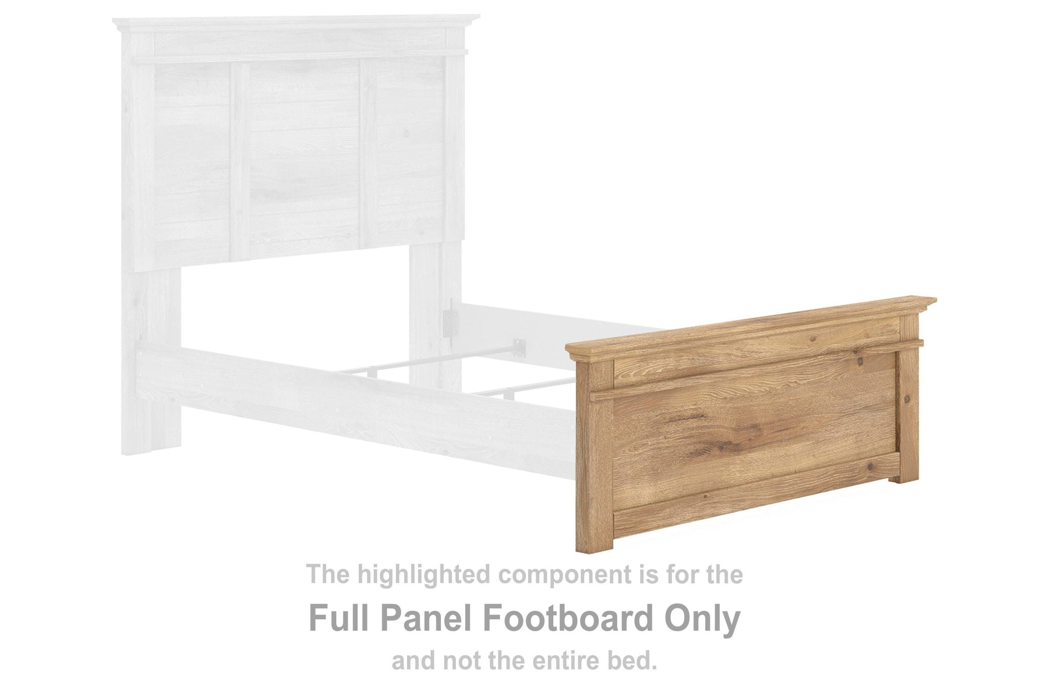 Tan wood full panel footboard with panel detailing and flat top rail