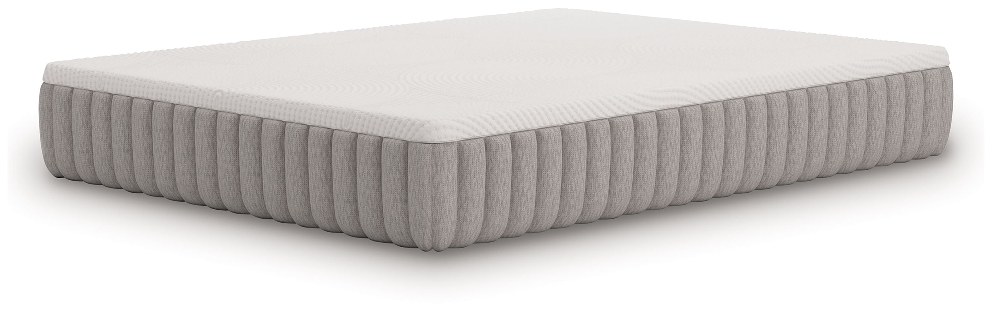 Firm white-top mattress with gray ribbed side profile