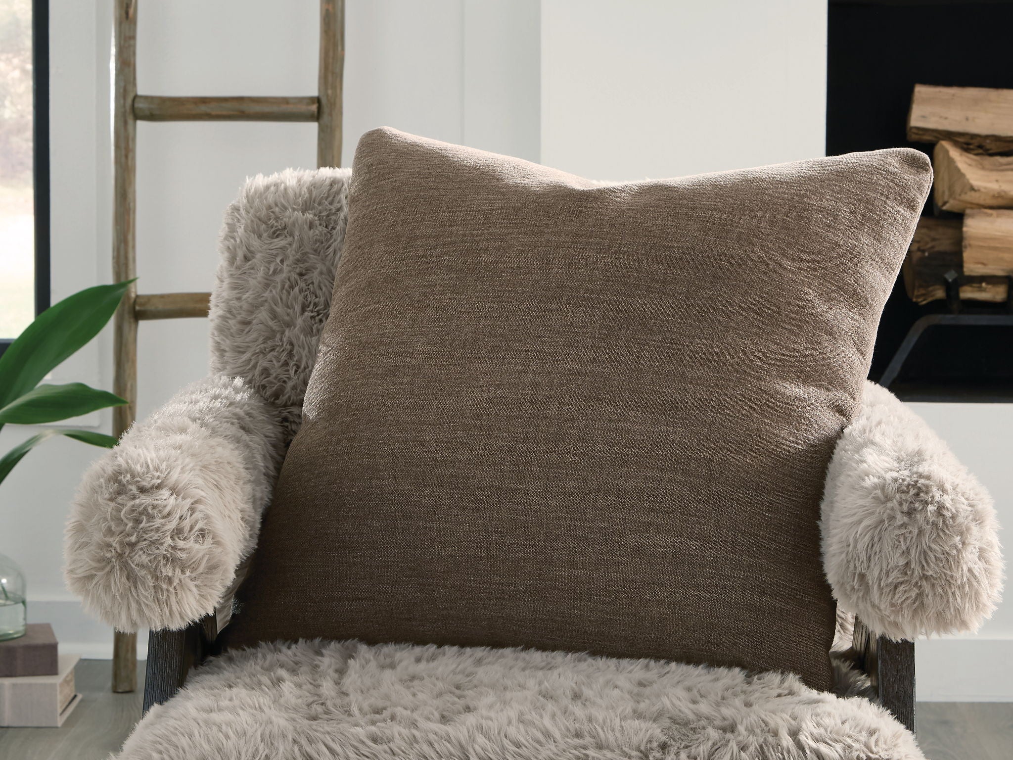 Brockbert brown square pillow, textured woven fabric