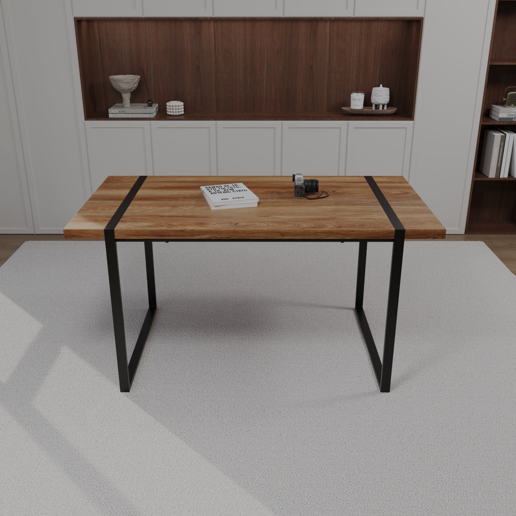 59" Modern Dining Table & 4 Suede Chairs Set