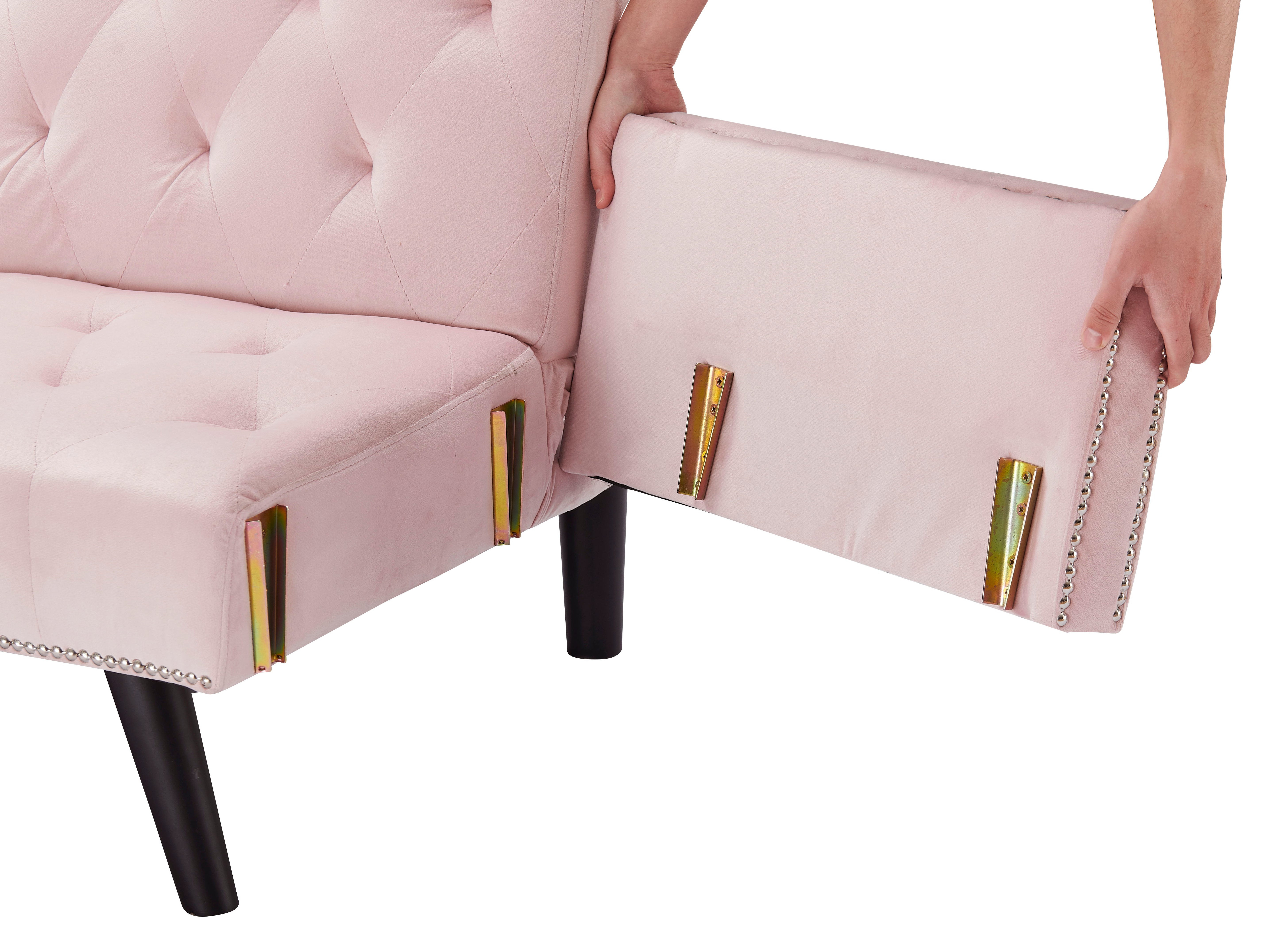 1730 Sofa Bed Armrest With Nail Head Trim With Two Cup Holders 72" Pink Velvet Sofa For Small Spaces