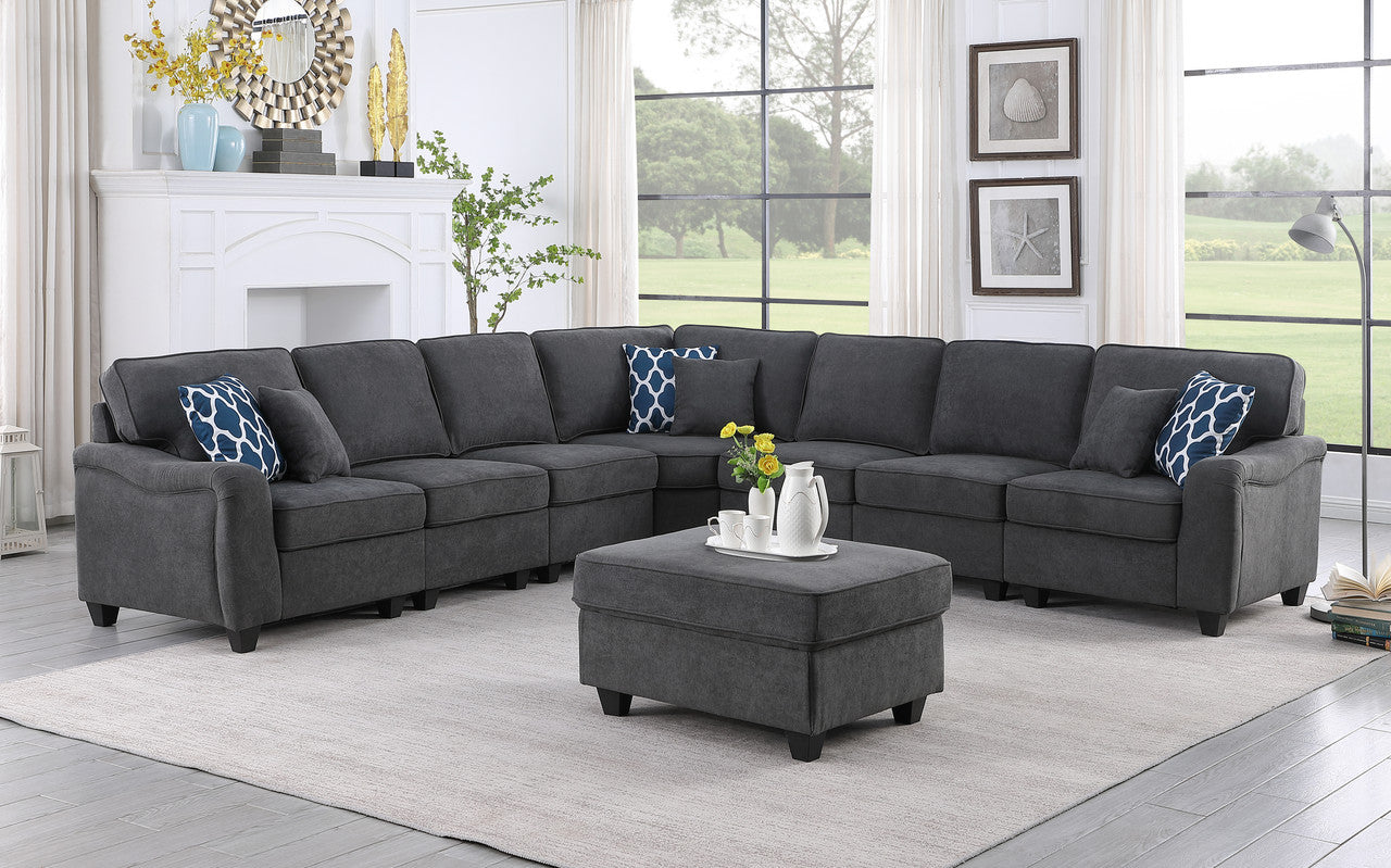 Leo 125" Dark Gray Woven 8-Pc Sectional Sofa + Ottoman