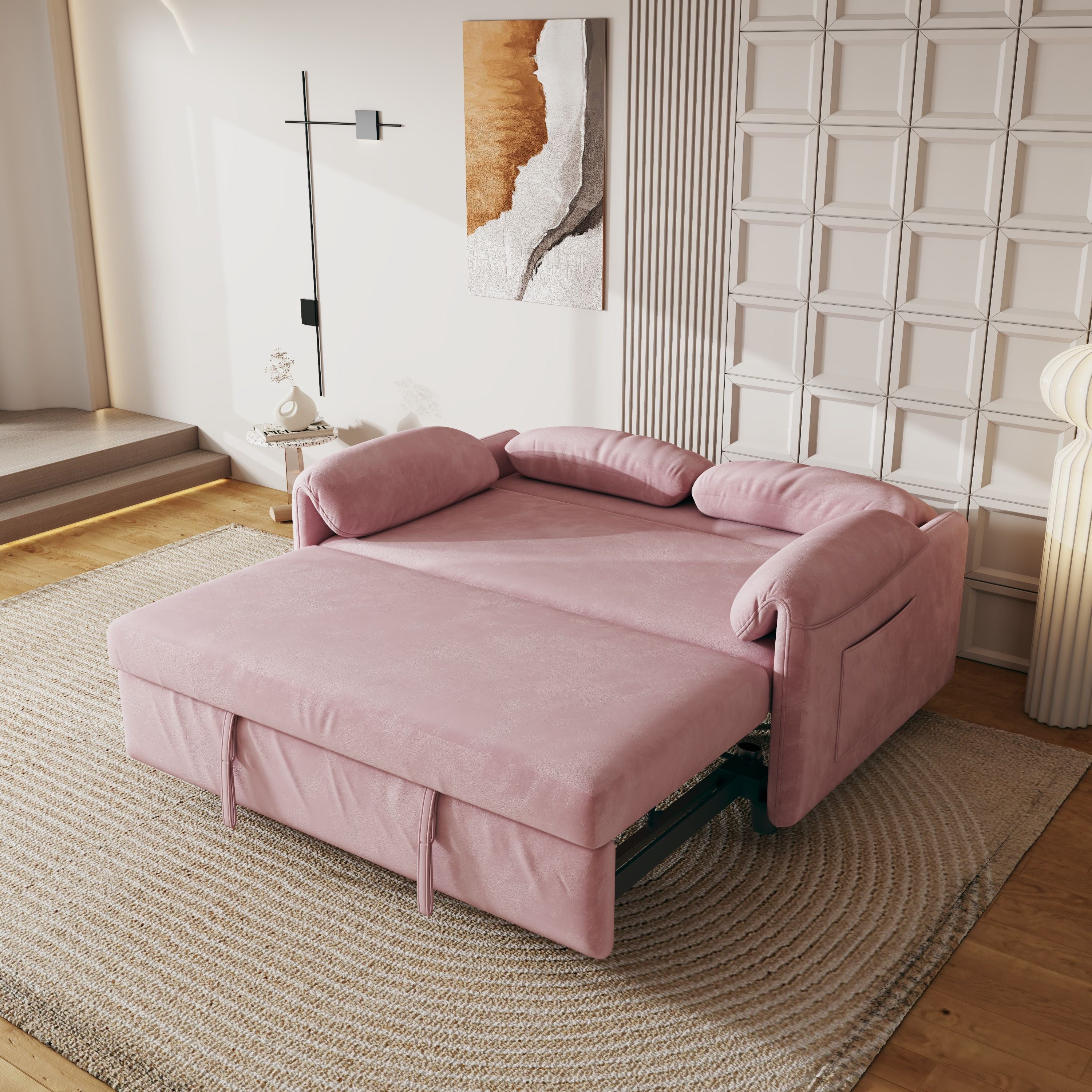 Velvet Pink Sofa Sofa Bed Multi-Purpose Living Room Retractable Bed