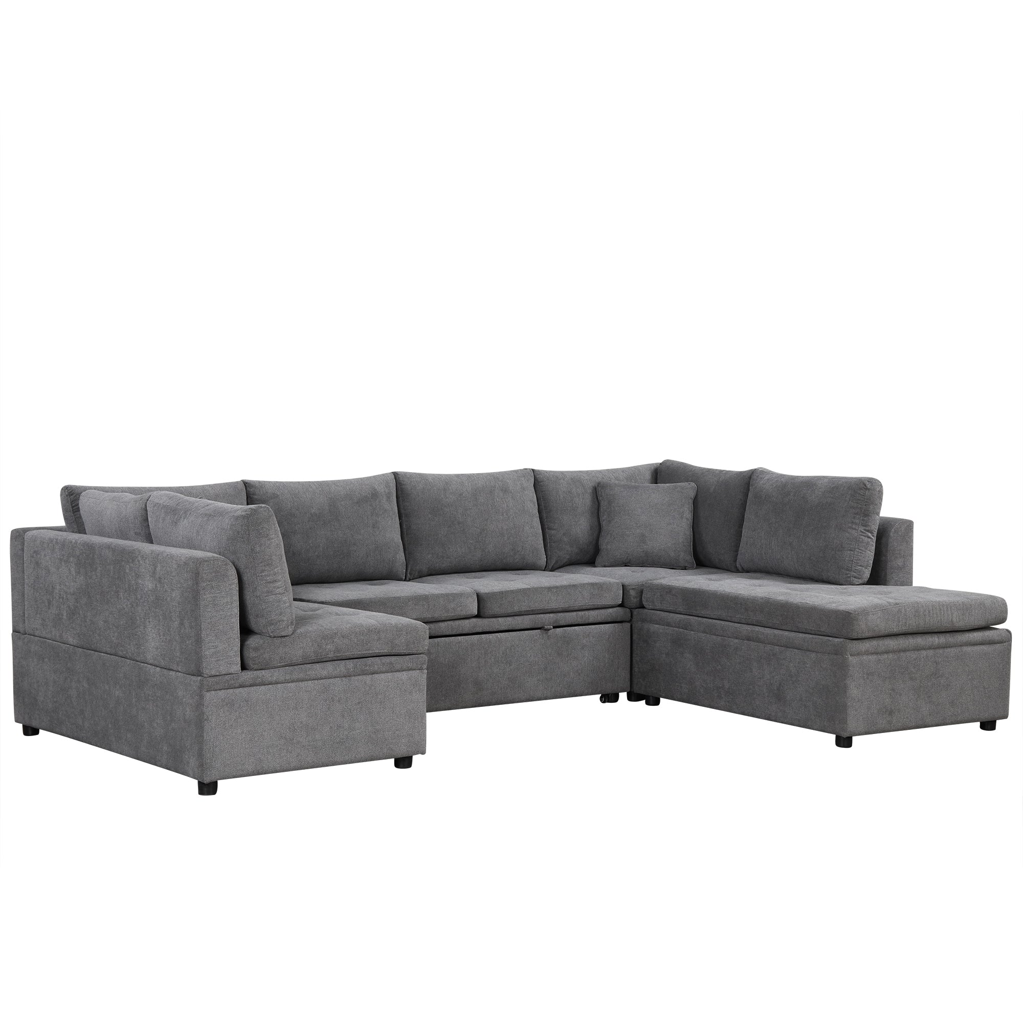 Oversized U-Shaped Sectional Sofa Bed - Gray Chenille