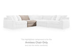 Beige burlap armless chair component in a sectional sofa layout, highlighted corner