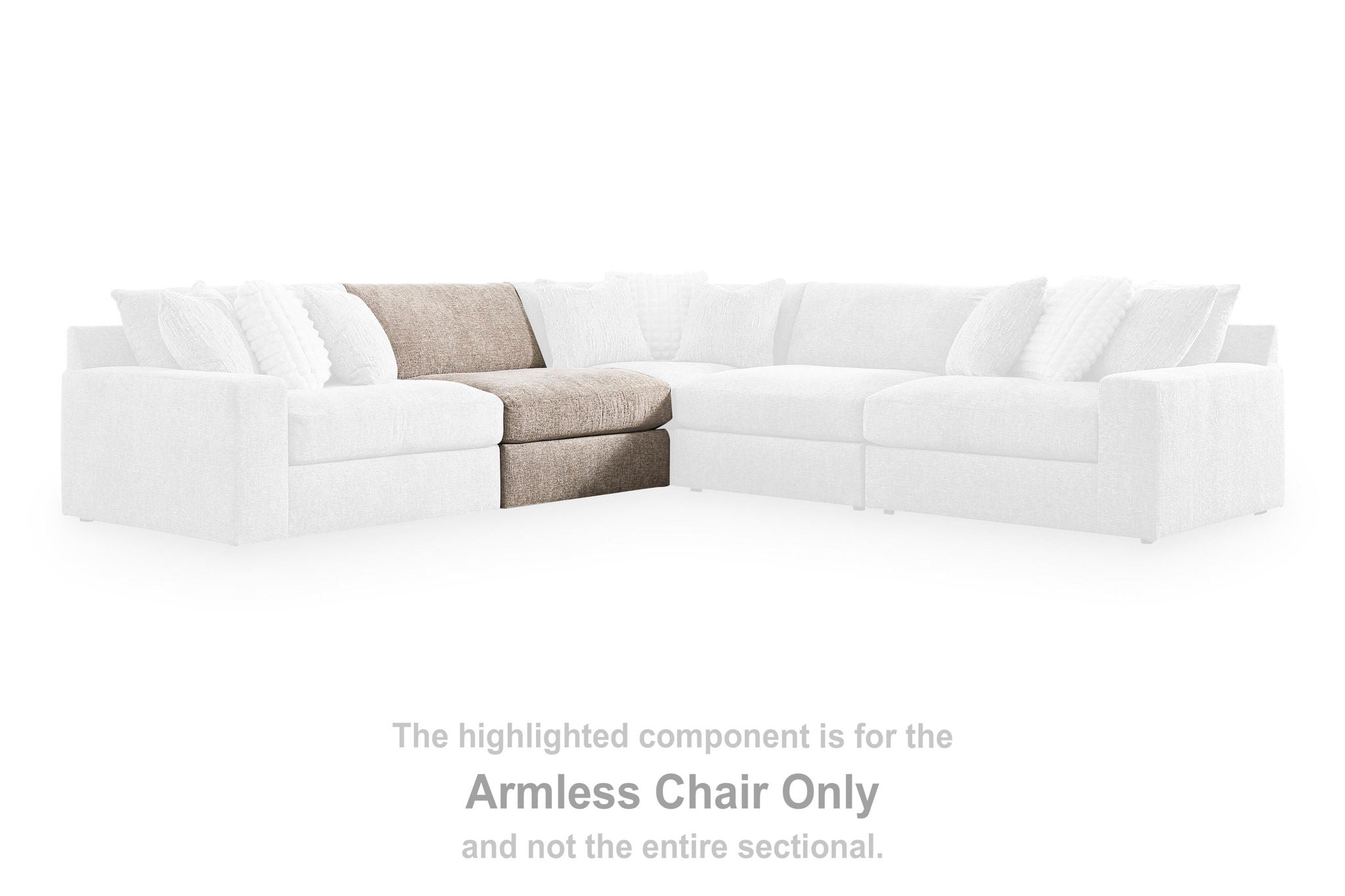 Beige burlap armless chair component in a sectional sofa layout, highlighted corner
